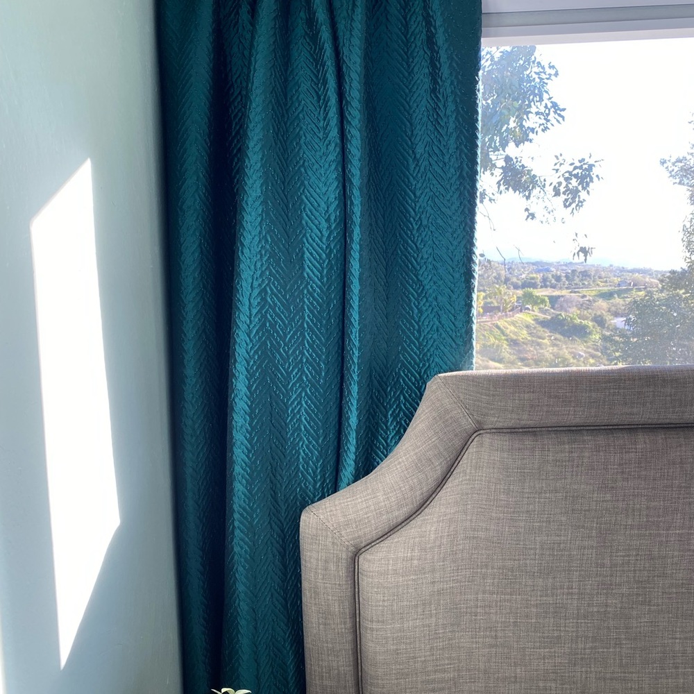Teal Drapery Panels w/Subtle Herringbone Pattern